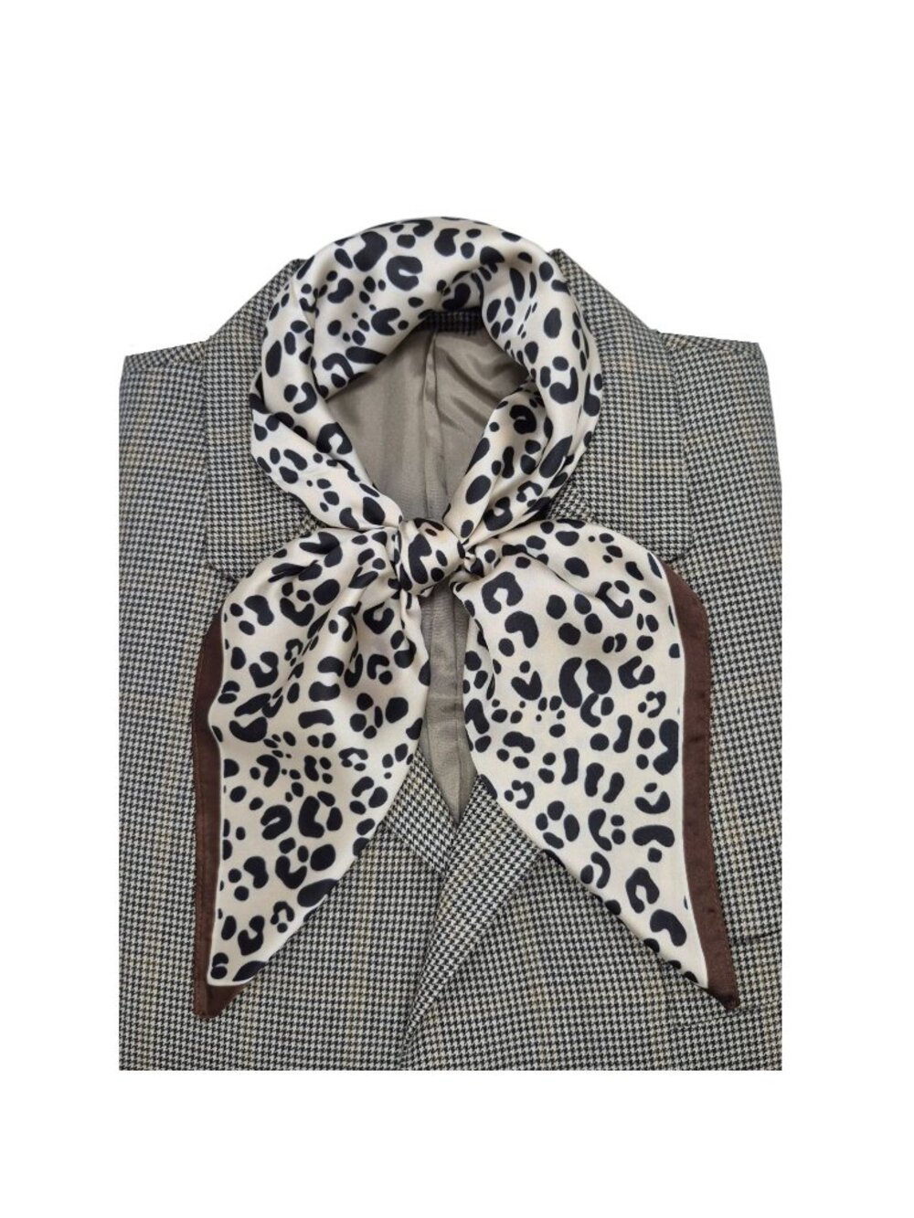 ✨Elegant Bandana Square Scarf Silky Satin Cheetah Print Leopard Head Neck Brown